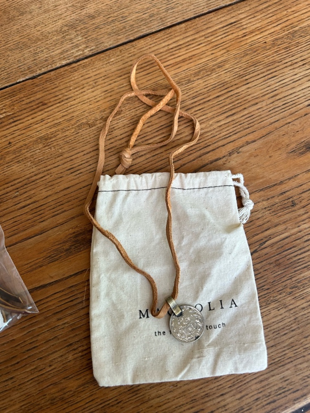 Magnolia Vintage Charm Necklace on Leather Cord